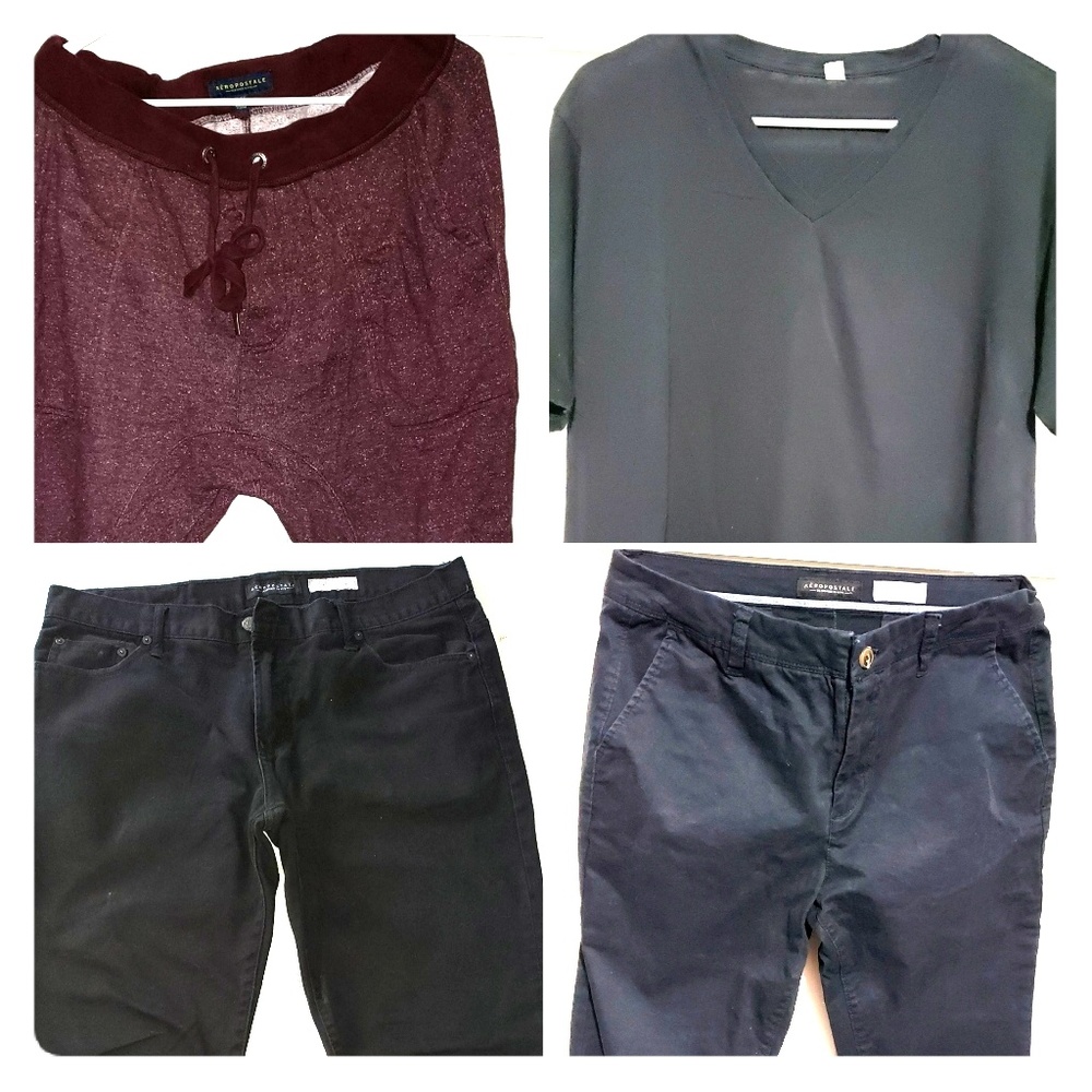 3 Men Aeropstale Pants & 1 Uniqlo T-Shirt Bundle